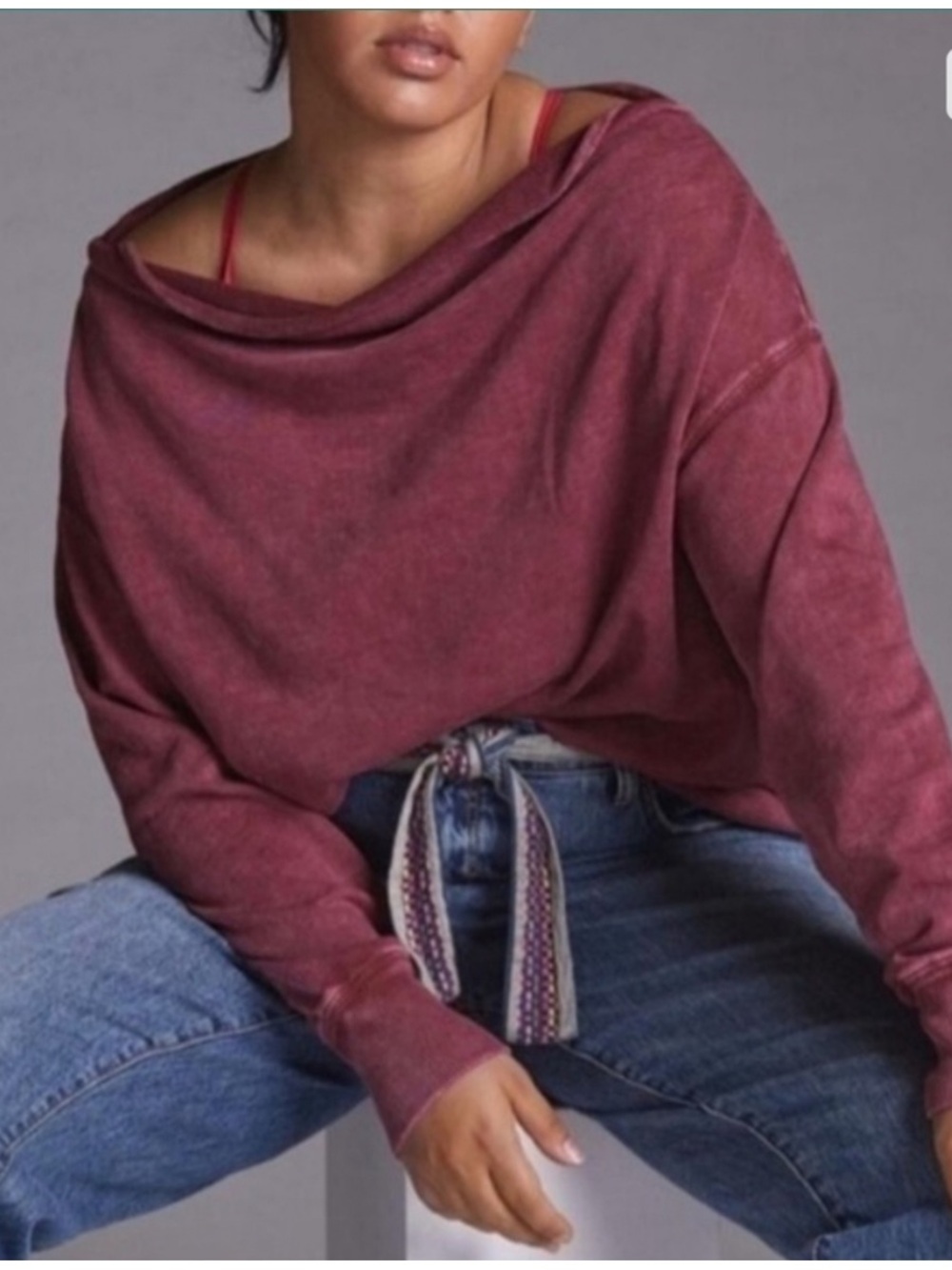 Pilcro Donna Boatneck Tunic Pullover Burgundy Small